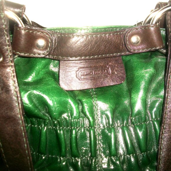 Vtg Nino Bossi Large Rectangular Green & Brown Leather Lined Shoulder Bag - Picture 4 of 14